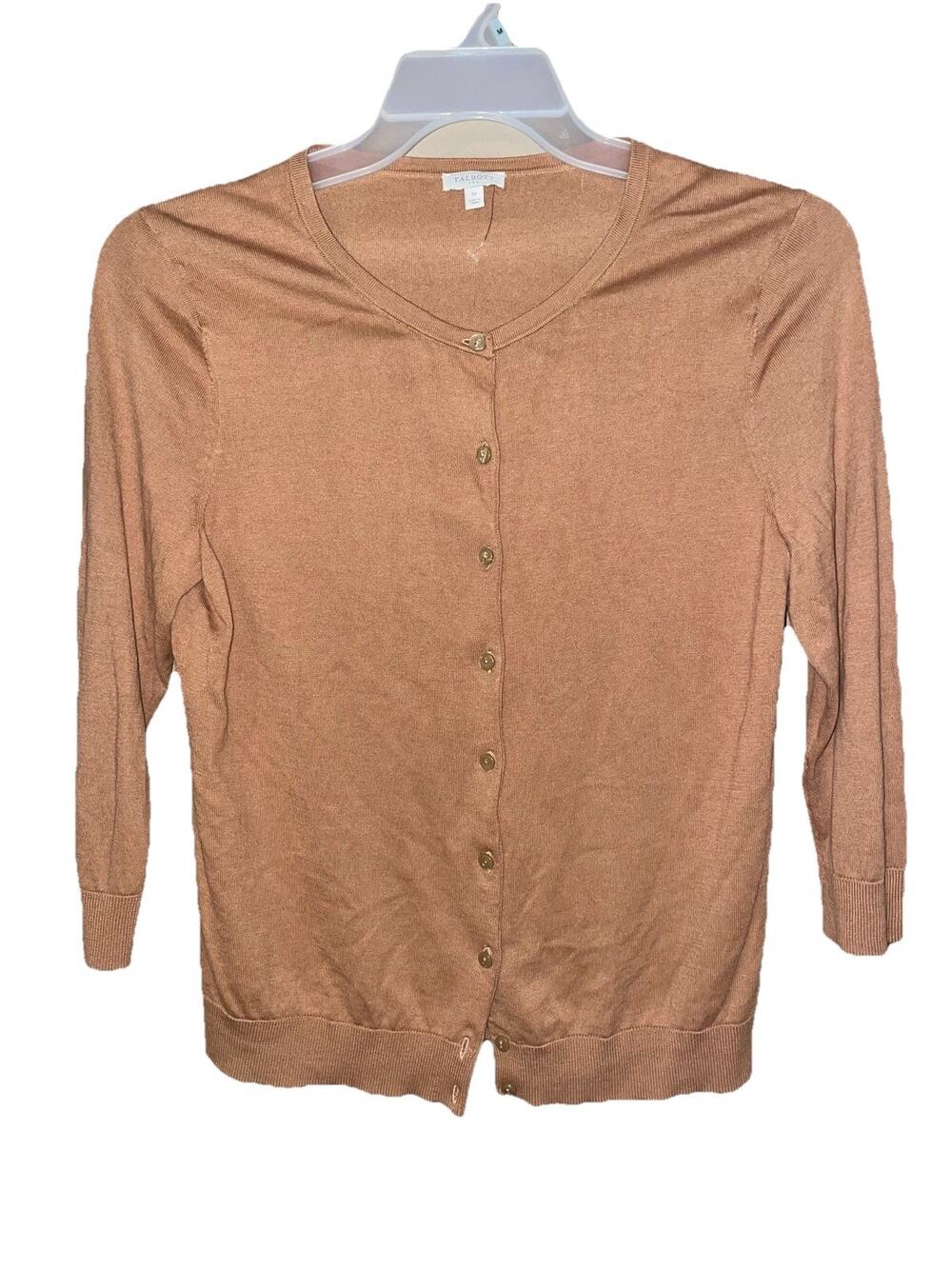 Women’s Talbots Light Brown Button Up Cardigan Lightweight Sz M Sweater